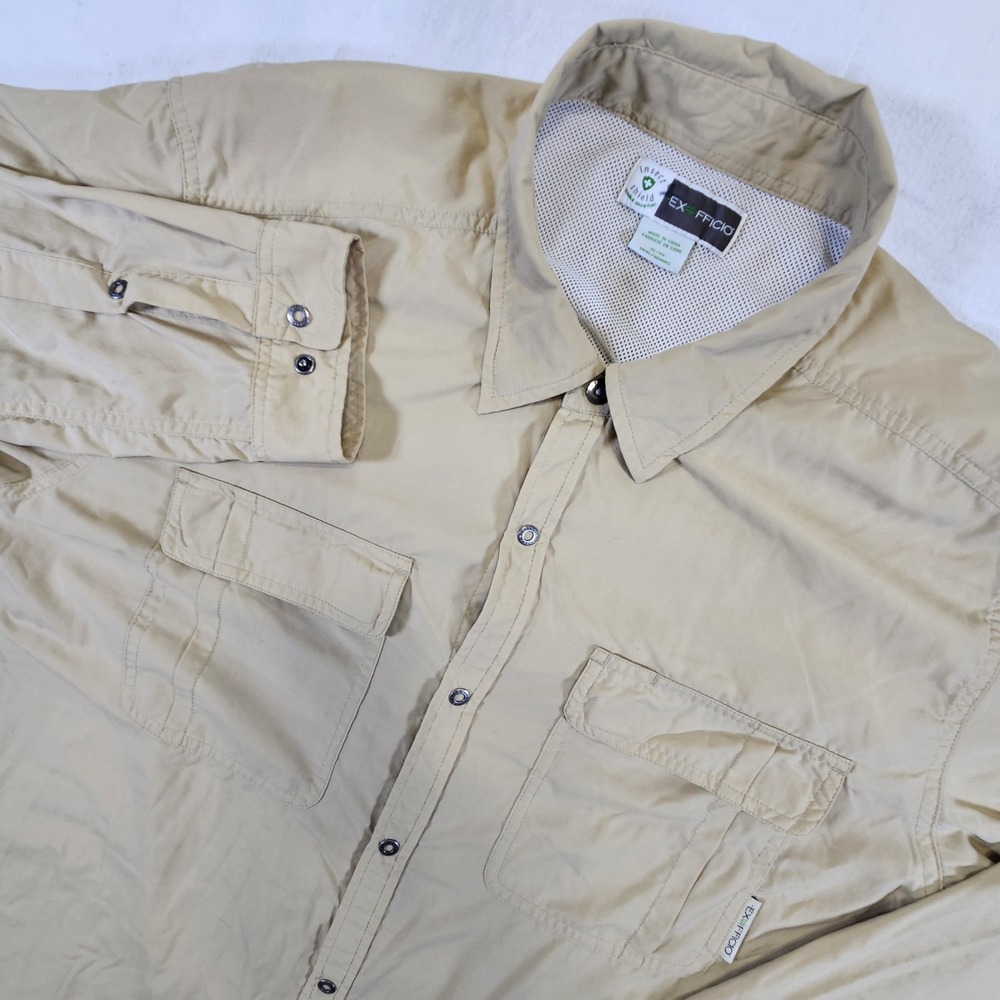 EXOFFICIO Tech Shirt Men XL Light Tan Outdoor Vented Fishing Hiking Gorpcore XL